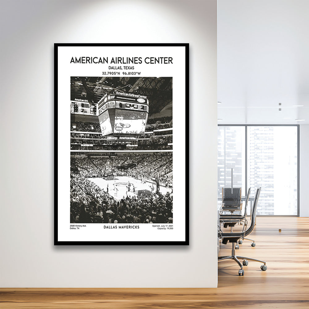 American Airlines Center Stadium Black And White, Basketball Stadium Wall Art, Framed Art Prints Wall Decor