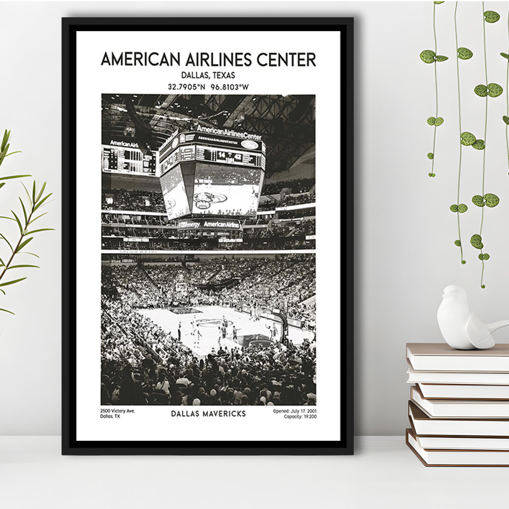 American Airlines Center Stadium Black And White, Basketball Stadium Wall Art, Framed Canvas Prints Wall Art
