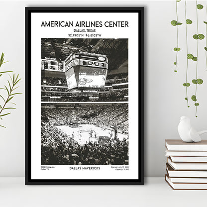 American Airlines Center Stadium Black And White, Basketball Stadium Wall Art, Framed Canvas Prints Wall Art