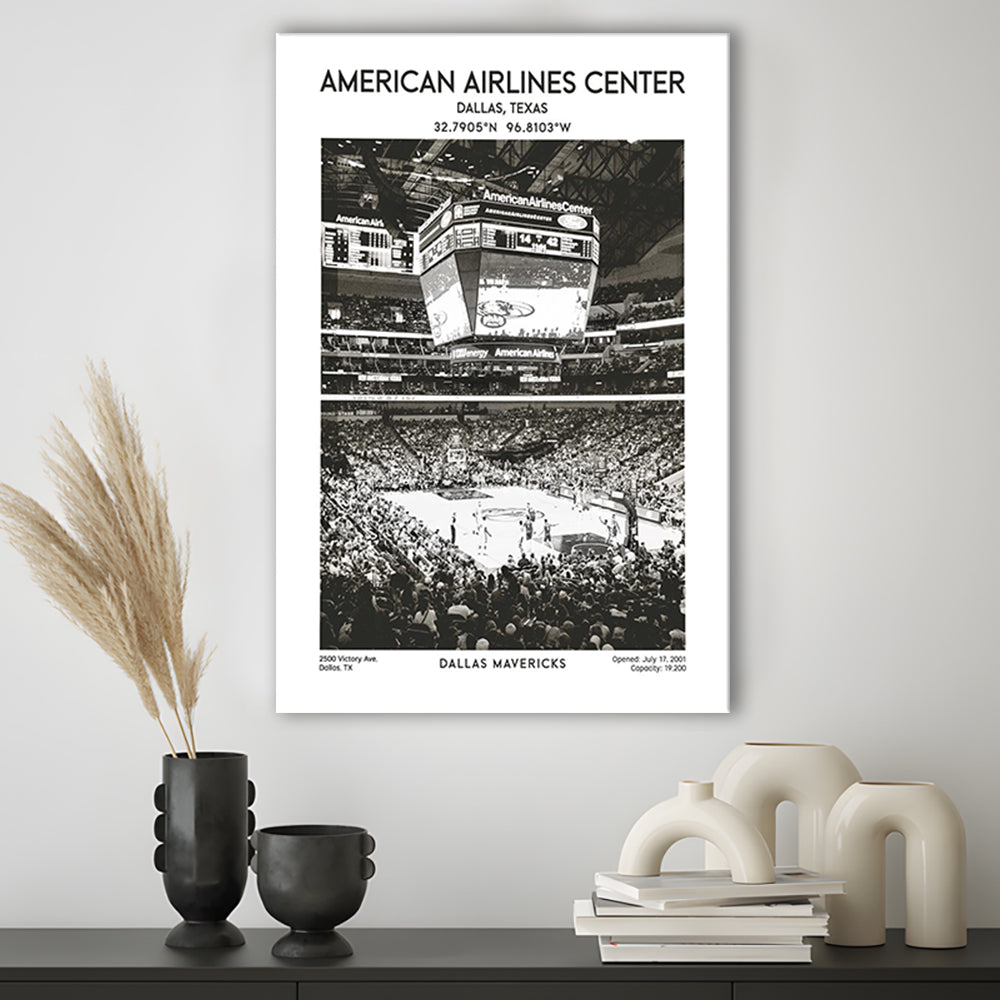 American Airlines Center Stadium Black And White, Basketball Stadium Wall Art, Canvas Prints Wall Art, Man Cave Decor