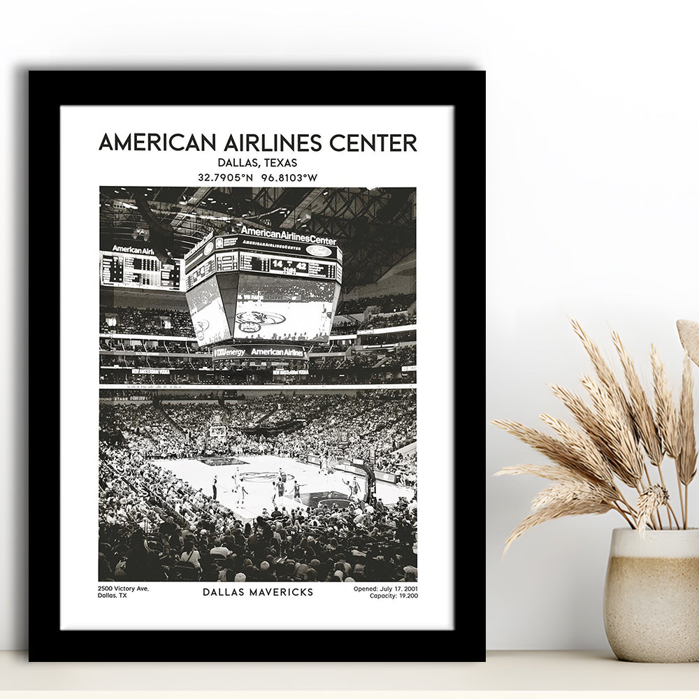 American Airlines Center Stadium Black And White, Basketball Stadium Wall Art, Framed Art Prints Wall Decor