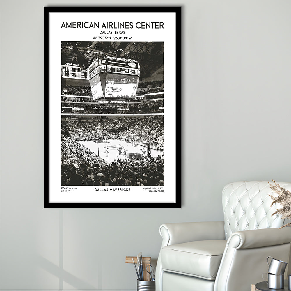 American Airlines Center Stadium Black And White, Basketball Stadium Wall Art, Framed Art Prints Wall Decor