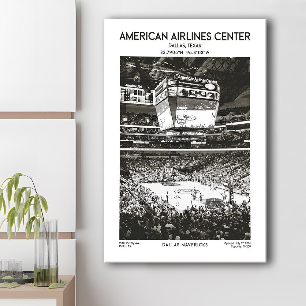 American Airlines Center Stadium Black And White, Basketball Stadium Wall Art, Canvas Prints Wall Art, Man Cave Decor