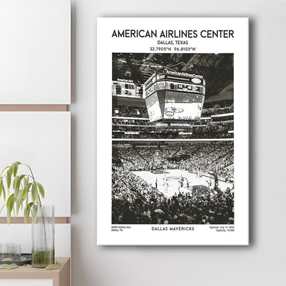 American Airlines Center Stadium Black And White, Basketball Stadium Wall Art, Canvas Prints Wall Art, Man Cave Decor