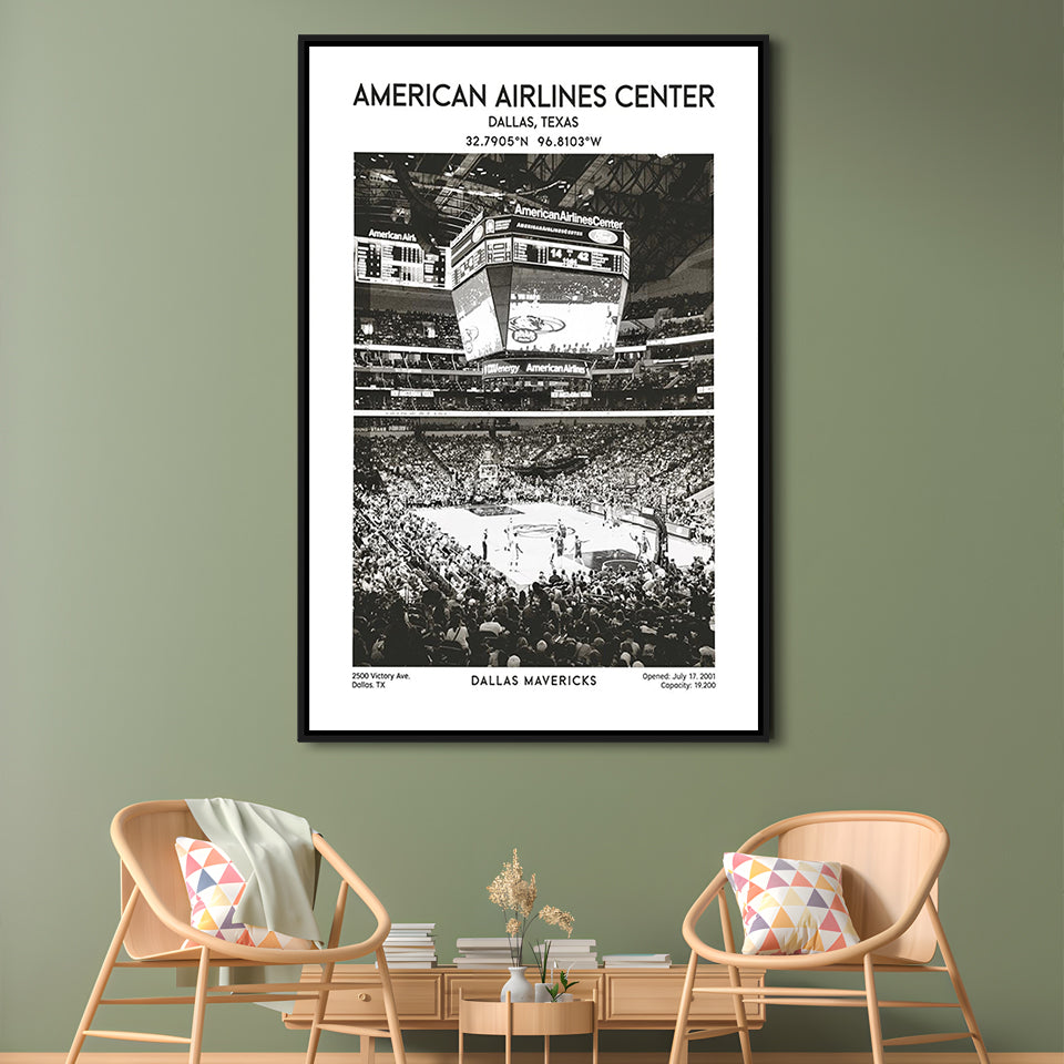 American Airlines Center Stadium Black And White, Basketball Stadium Wall Art, Framed Canvas Prints Wall Art