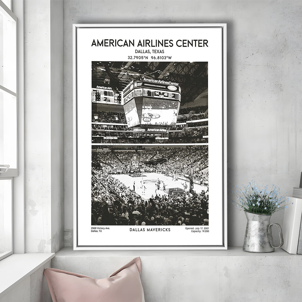 American Airlines Center Stadium Black And White, Basketball Stadium Wall Art, Framed Canvas Prints Wall Art