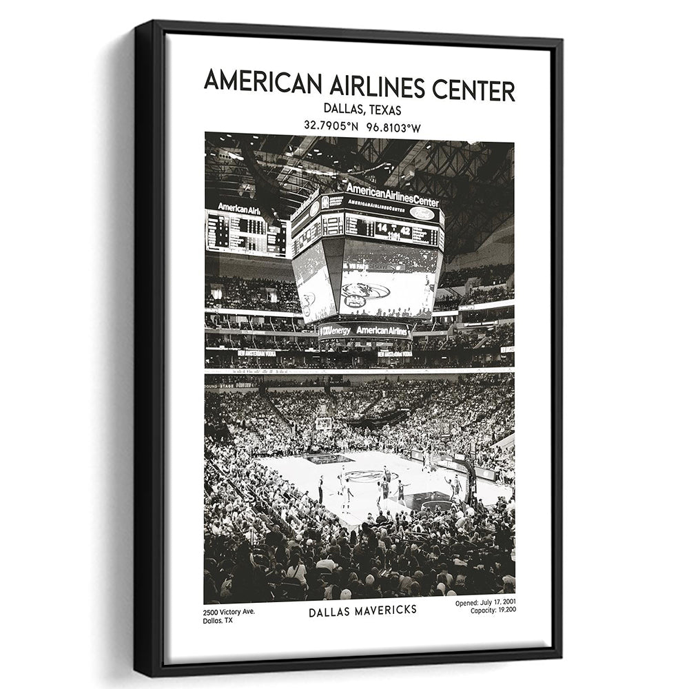 American Airlines Center Stadium Black And White, Basketball Stadium Wall Art, Framed Canvas Prints Wall Art