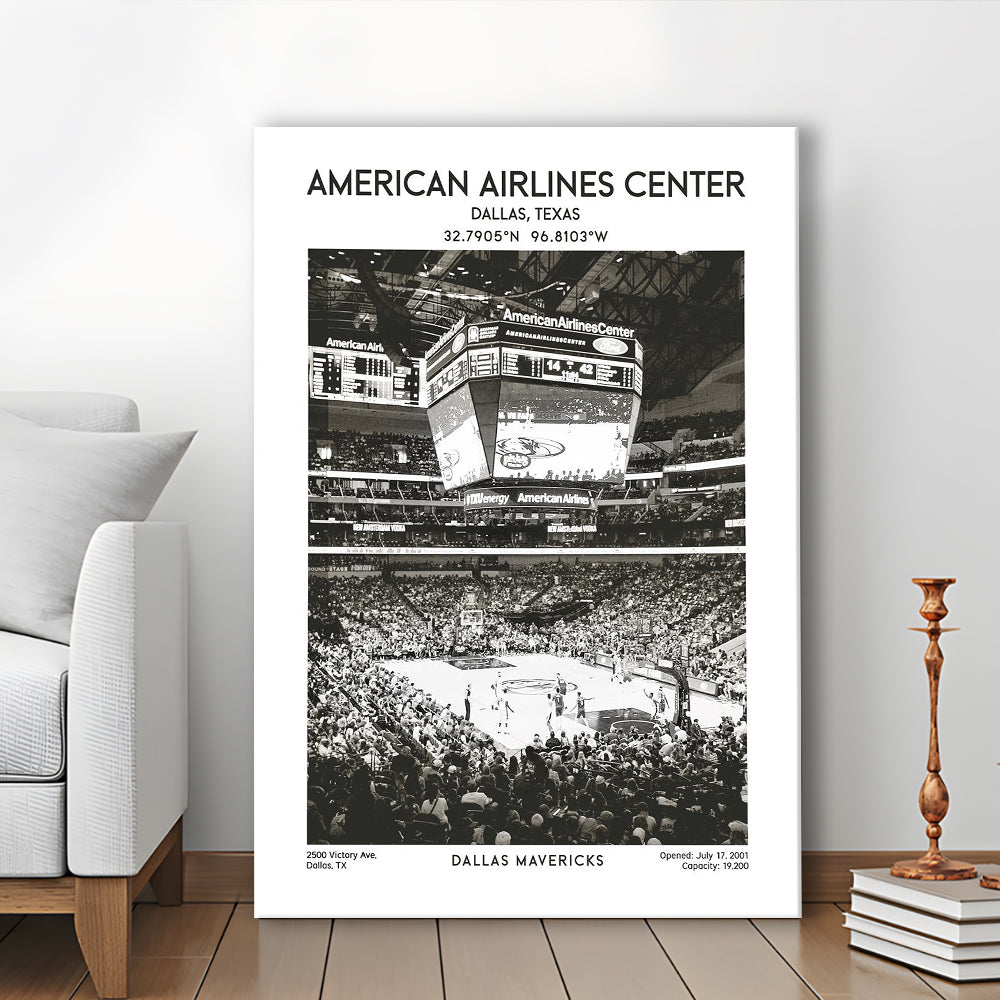 American Airlines Center Stadium Black And White, Basketball Stadium Wall Art, Canvas Prints Wall Art, Man Cave Decor