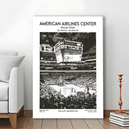 American Airlines Center Stadium Black And White, Basketball Stadium Wall Art, Canvas Prints Wall Art, Man Cave Decor