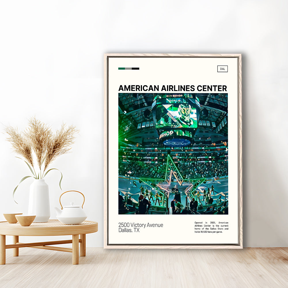 American Airlines Center Stadium Print, Dallas Stars Stadium Canvas Art V1, Man Cave Gift, Floating Framed Canvas Print