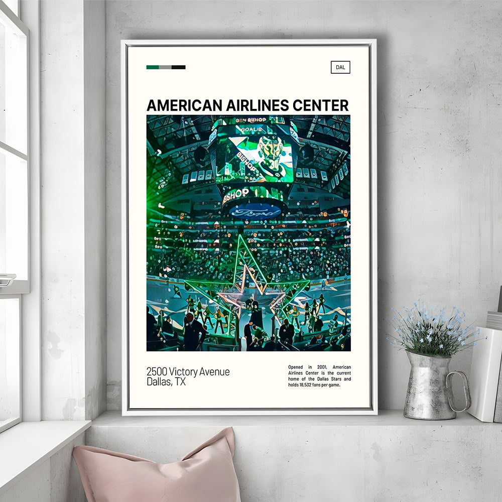 American Airlines Center Stadium Print, Dallas Stars Stadium Canvas Art V1, Man Cave Gift, Floating Framed Canvas Print