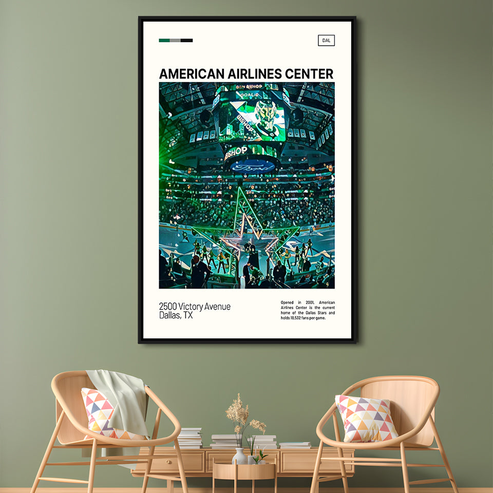 American Airlines Center Stadium Print, Dallas Stars Stadium Canvas Art V1, Man Cave Gift, Floating Framed Canvas Print