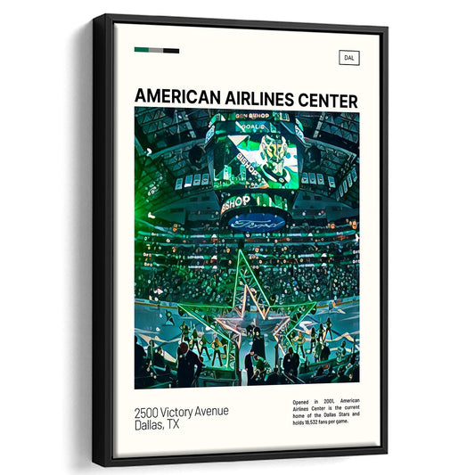 American Airlines Center Stadium Print, Dallas Stars Stadium Canvas Art V1, Man Cave Gift, Floating Framed Canvas Print