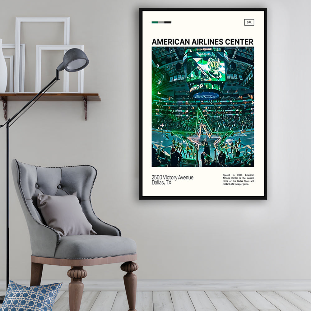 American Airlines Center Stadium Print, Dallas Stars Stadium Canvas Art V1, Man Cave Gift, Floating Framed Canvas Print