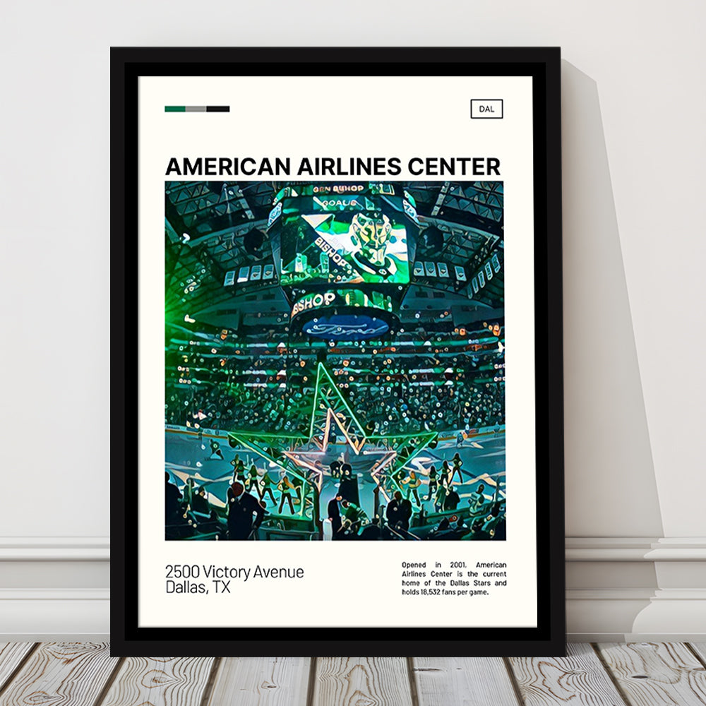 American Airlines Center Stadium Print, Dallas Stars Stadium Canvas Art V1, Man Cave Gift, Floating Framed Canvas Print