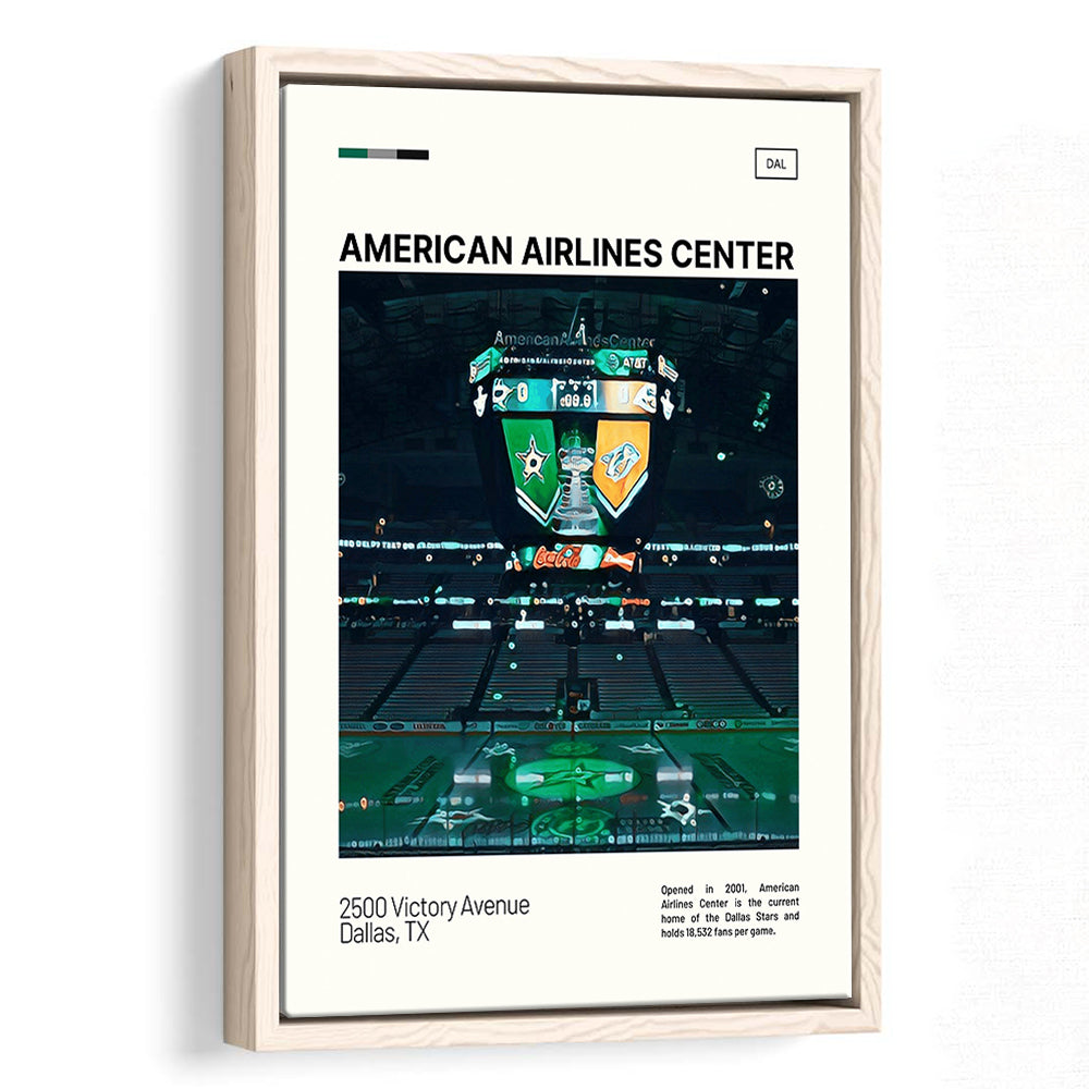 American Airlines Center Stadium Print, Dallas Stars Stadium Canvas Art V2, Man Cave Gift, Floating Framed Canvas Print