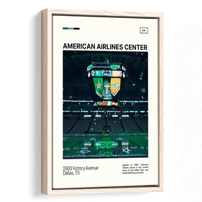 American Airlines Center Stadium Print, Dallas Stars Stadium Canvas Art V2, Man Cave Gift, Floating Framed Canvas Print
