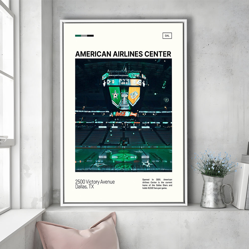 American Airlines Center Stadium Print, Dallas Stars Stadium Canvas Art V2, Man Cave Gift, Floating Framed Canvas Print