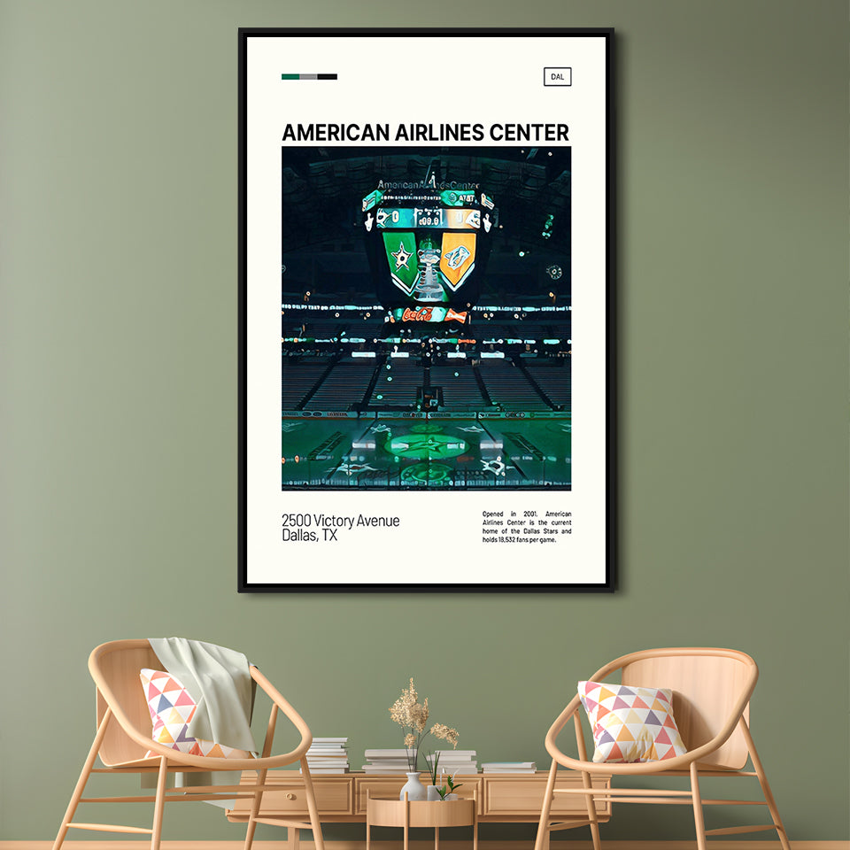 American Airlines Center Stadium Print, Dallas Stars Stadium Canvas Art V2, Man Cave Gift, Floating Framed Canvas Print