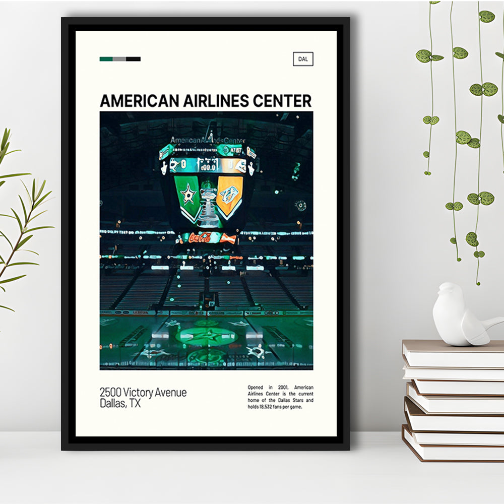 American Airlines Center Stadium Print, Dallas Stars Stadium Canvas Art V2, Man Cave Gift, Floating Framed Canvas Print