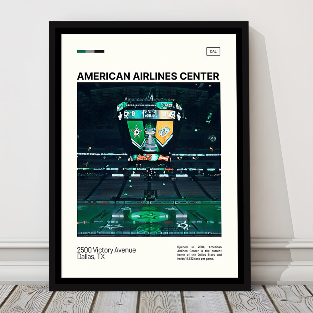 American Airlines Center Stadium Print, Dallas Stars Stadium Canvas Art V2, Man Cave Gift, Floating Framed Canvas Print