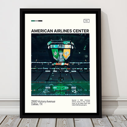 American Airlines Center Stadium Print, Dallas Stars Stadium Canvas Art V2, Man Cave Gift, Floating Framed Canvas Print