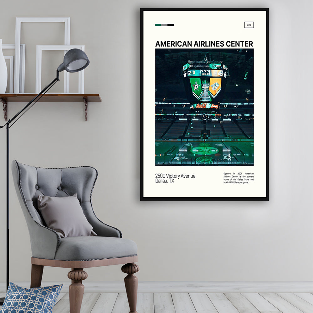 American Airlines Center Stadium Print, Dallas Stars Stadium Canvas Art V2, Man Cave Gift, Floating Framed Canvas Print