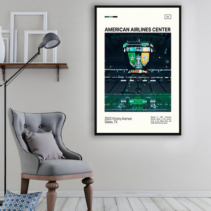 American Airlines Center Stadium Print, Dallas Stars Stadium Canvas Art V2, Man Cave Gift, Floating Framed Canvas Print