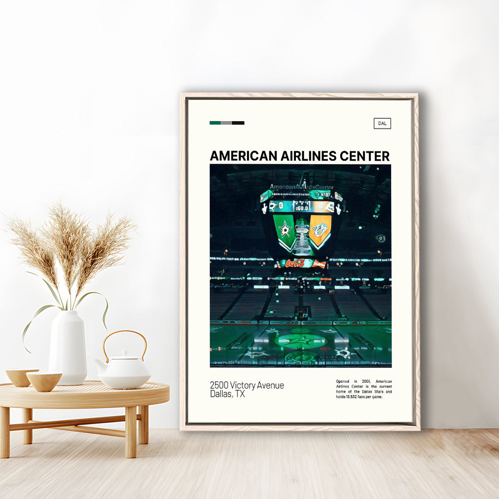 American Airlines Center Stadium Print, Dallas Stars Stadium Canvas Art V2, Man Cave Gift, Floating Framed Canvas Print