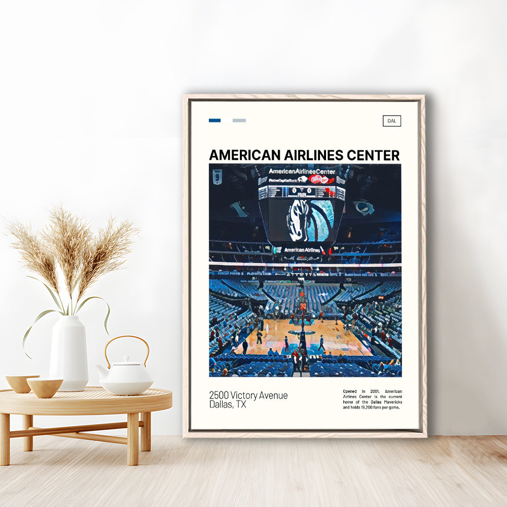 American Airlines Center Stadium Print, Dallas Mavericks Stadium Canvas Art, Man Cave Gift, Floating Framed Canvas Print
