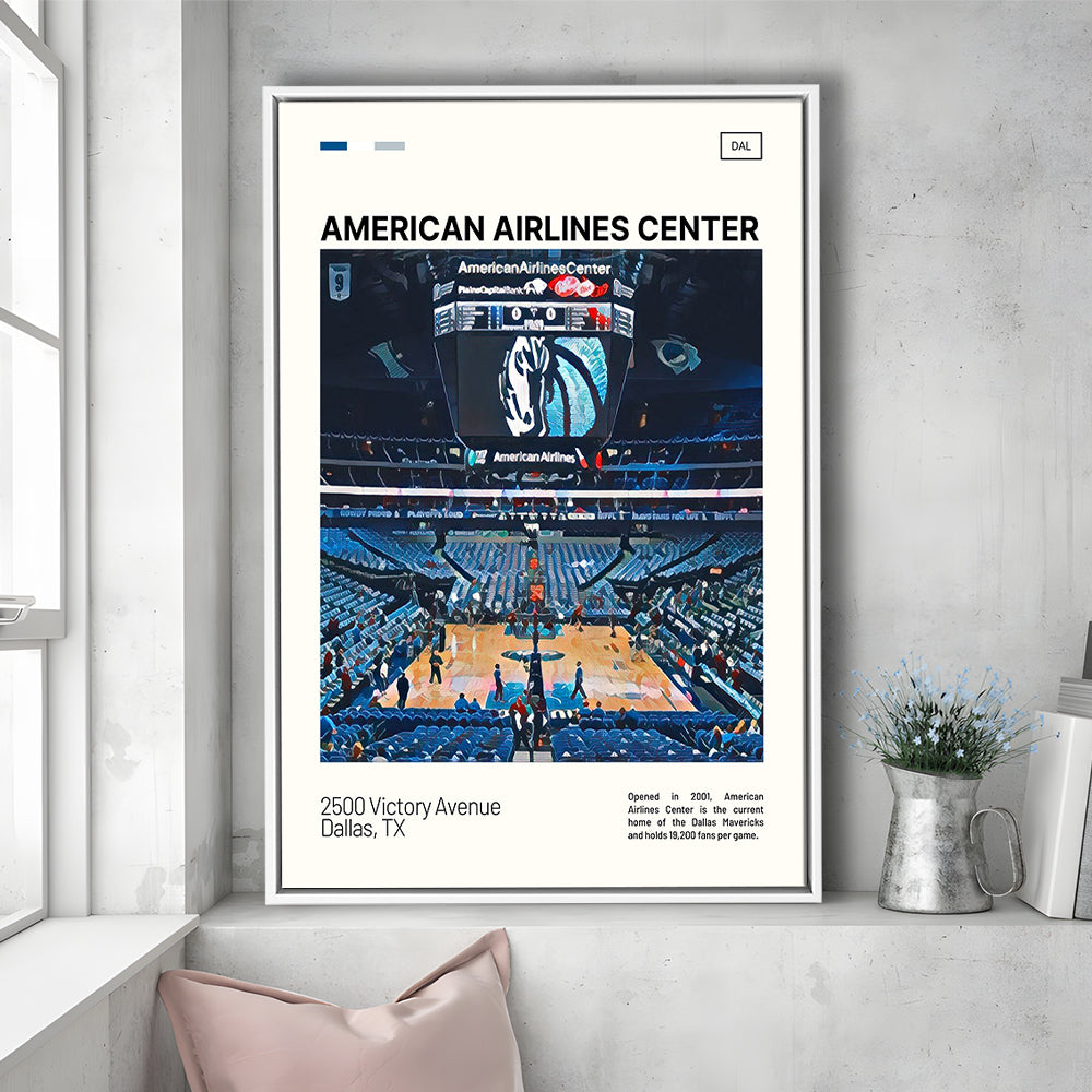 American Airlines Center Stadium Print, Dallas Mavericks Stadium Canvas Art, Man Cave Gift, Floating Framed Canvas Print