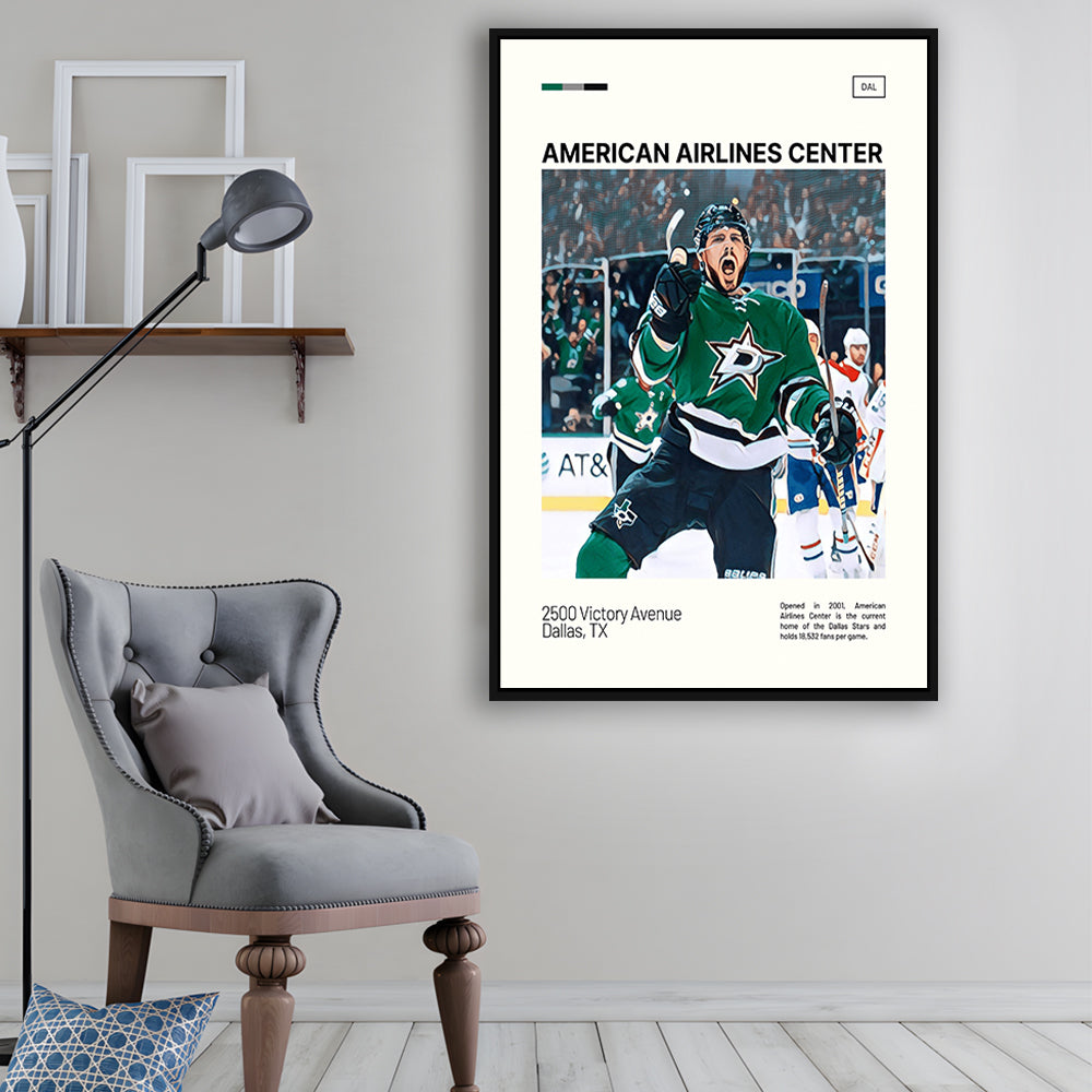 American Airlines Center Stadium Print, Dallas Stars Stadium Canvas Art, Man Cave Gift, Floating Framed Canvas Print