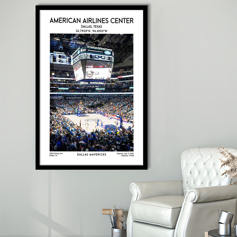 American Airlines Center Print, Dallas Mavericks Basketball Stadium Wall Art, Framed Art Prints Wall Decor