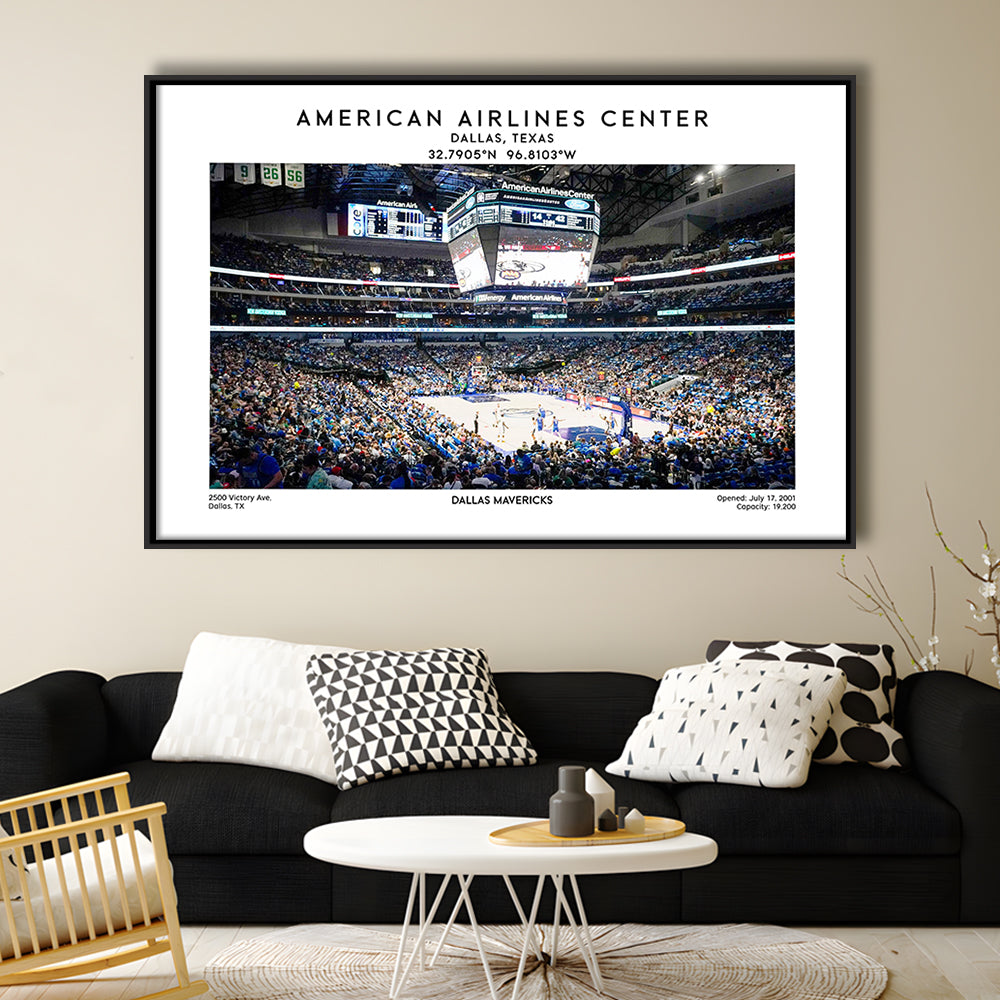 American Airlines Centre, Dallas Mavericks Basketball Stadium Wall Art Print, Framed Canvas Print Wall Art