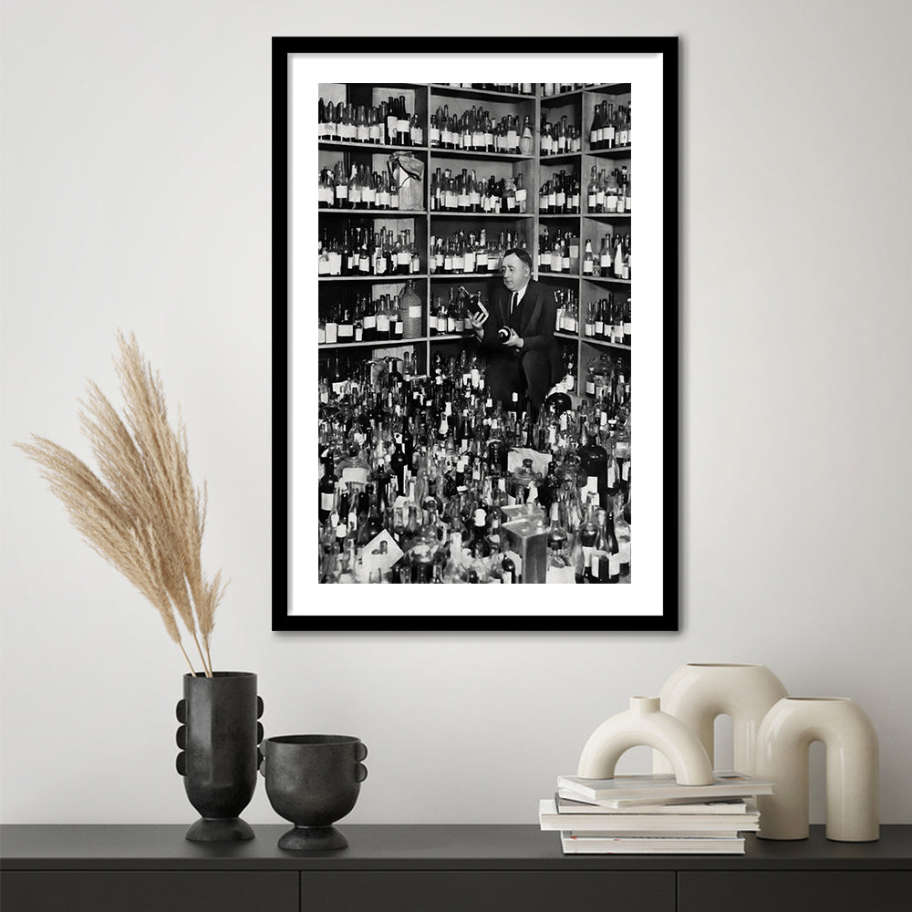 American Alcohol Prohibition Print, 1920s, Black and White, Cocktail Art, Framed Art Print White Border Wall Decor