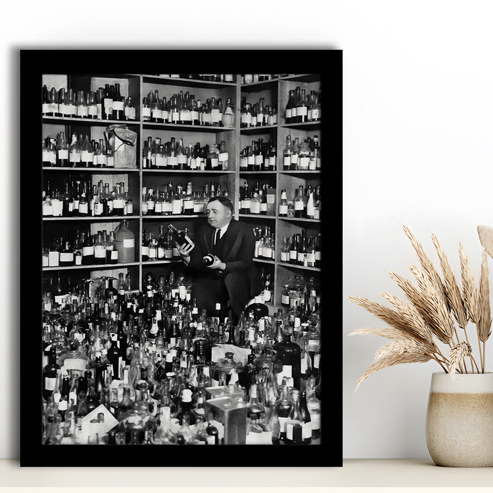 American Alcohol Prohibition Print, 1920s, Black and White, Bar Print, Cocktail Wall Art, Framed Art Print Wall Decor