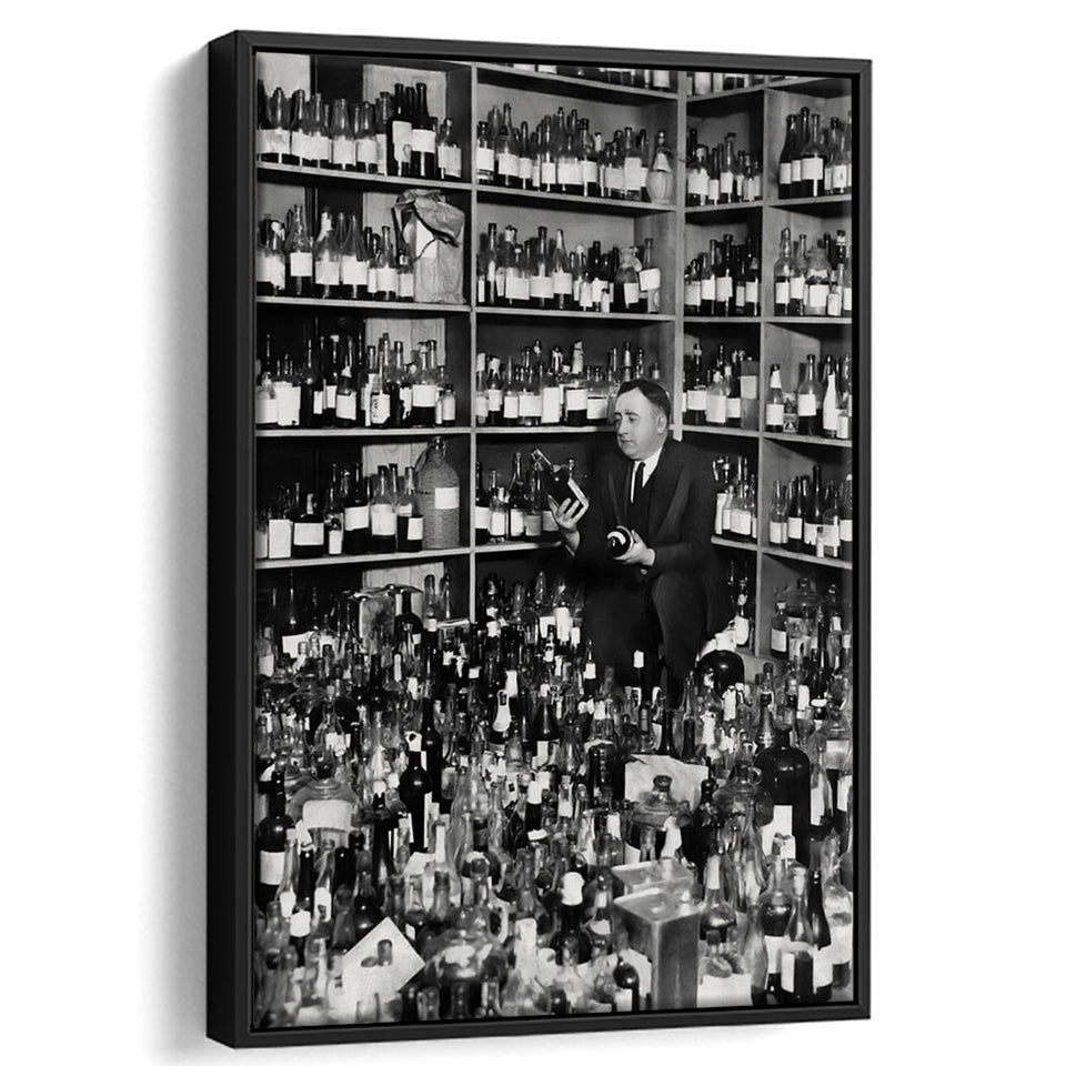 American Alcohol Prohibition Print, Black and White, Cocktail Wall Art, Floating Framed Canvas Print