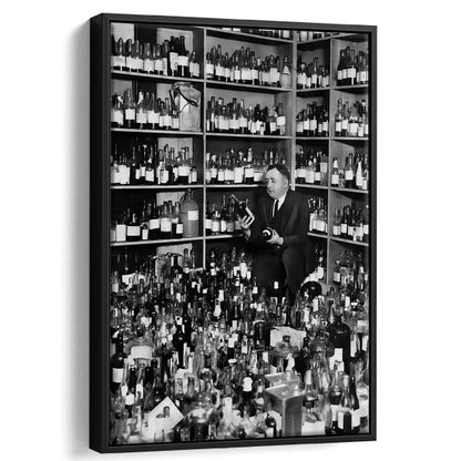 American Alcohol Prohibition Print, Black and White, Cocktail Wall Art, Floating Framed Canvas Print
