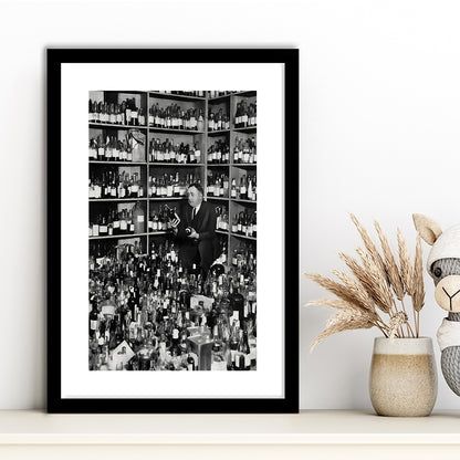 American Alcohol Prohibition Print, 1920s, Black and White, Cocktail Art, Framed Art Print White Border Wall Decor