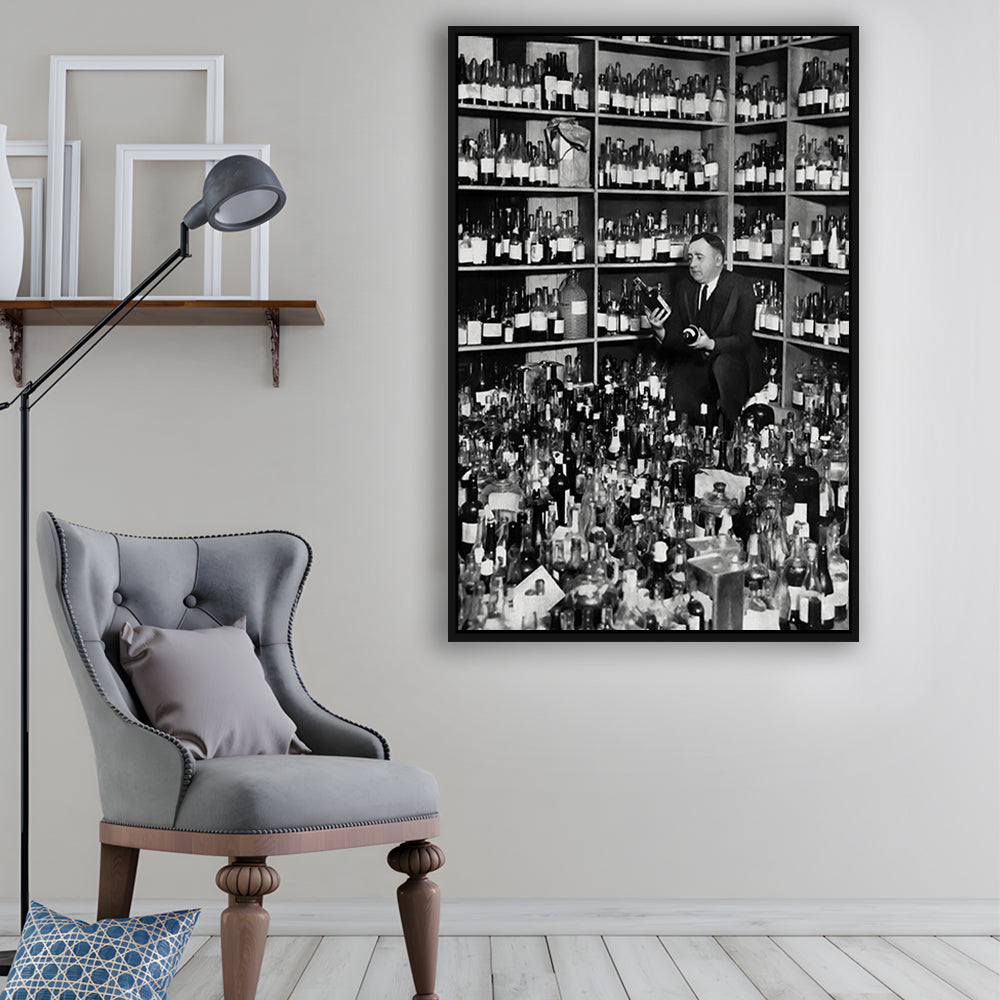 American Alcohol Prohibition Print, Black and White, Cocktail Wall Art, Floating Framed Canvas Print