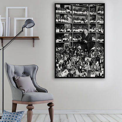 American Alcohol Prohibition Print, Black and White, Cocktail Wall Art, Floating Framed Canvas Print