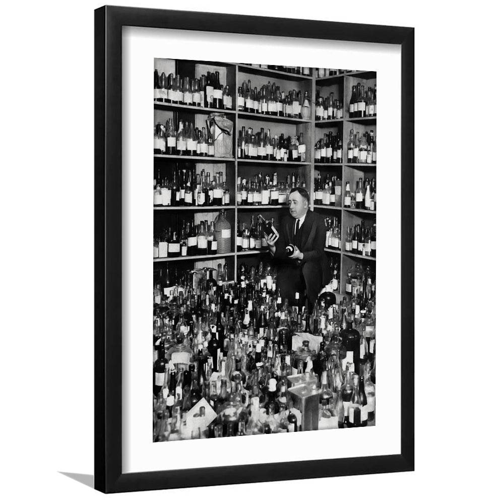 American Alcohol Prohibition Print, 1920s, Black and White, Cocktail Art, Framed Art Print White Border Wall Decor