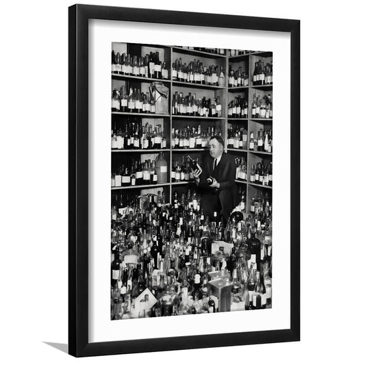 American Alcohol Prohibition Print, 1920s, Black and White, Cocktail Art, Framed Art Print White Border Wall Decor