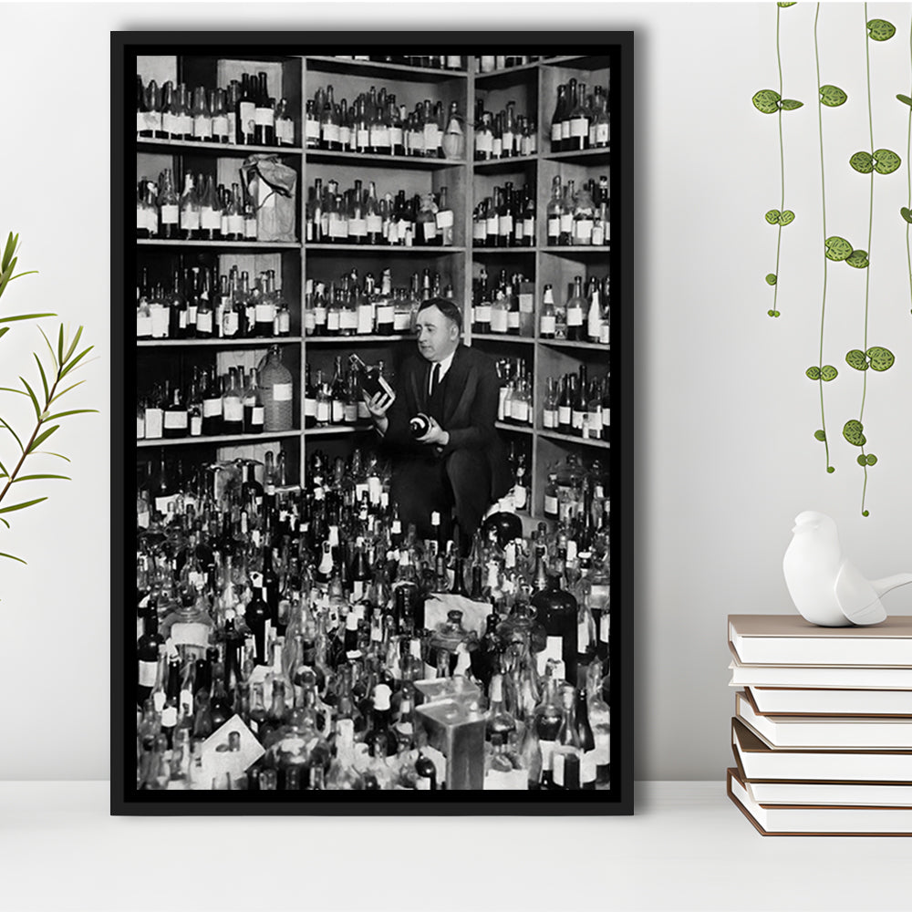 American Alcohol Prohibition Print, Black and White, Cocktail Wall Art, Floating Framed Canvas Print