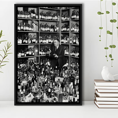 American Alcohol Prohibition Print, Black and White, Cocktail Wall Art, Floating Framed Canvas Print