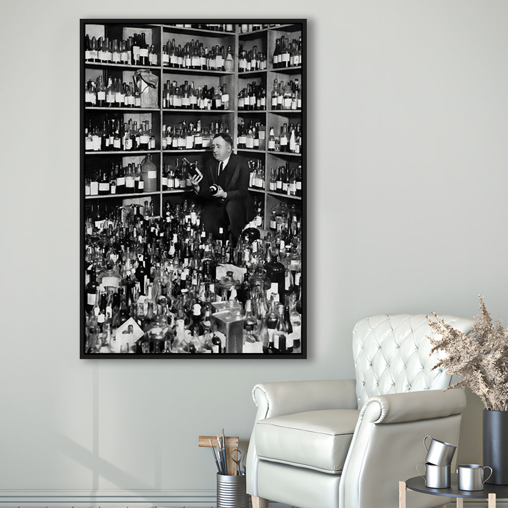 American Alcohol Prohibition Print, Black and White, Cocktail Wall Art, Floating Framed Canvas Print