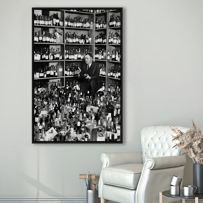 American Alcohol Prohibition Print, Black and White, Cocktail Wall Art, Floating Framed Canvas Print