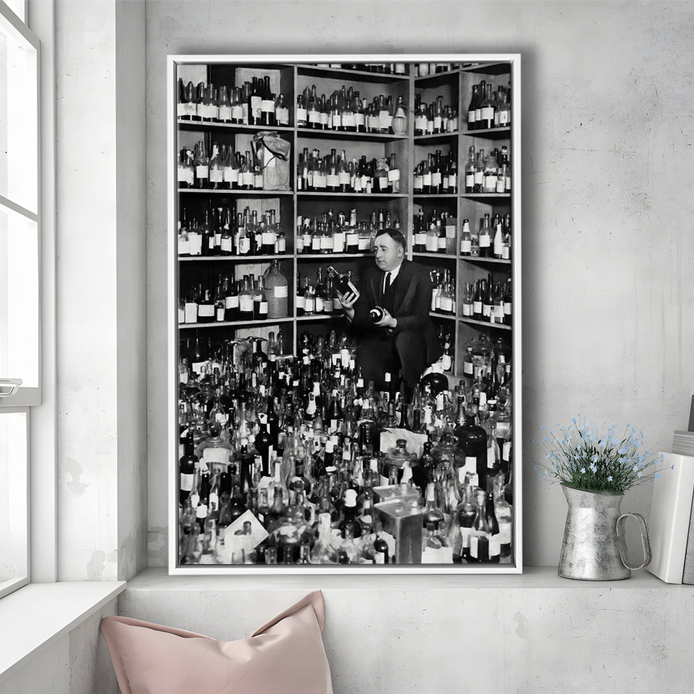 American Alcohol Prohibition Print, Black and White, Cocktail Wall Art, Floating Framed Canvas Print