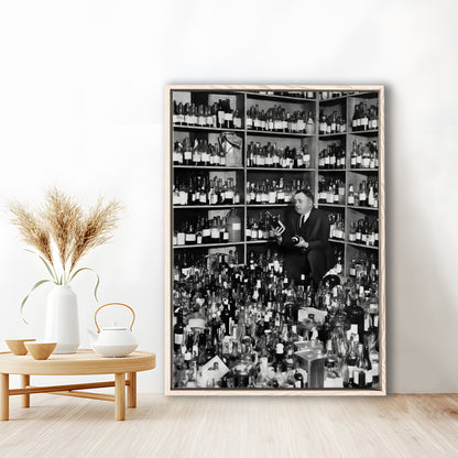 American Alcohol Prohibition Print, Black and White, Cocktail Wall Art, Floating Framed Canvas Print