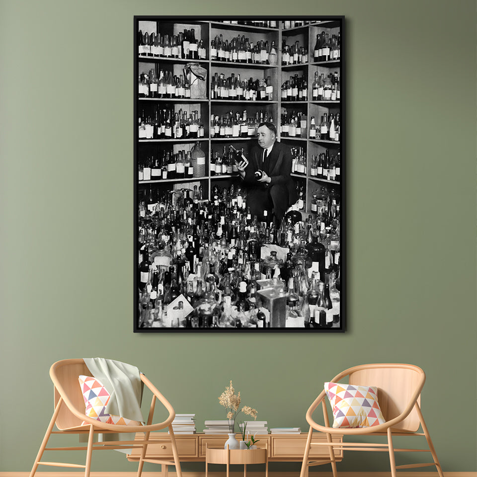 American Alcohol Prohibition Print, Black and White, Cocktail Wall Art, Floating Framed Canvas Print